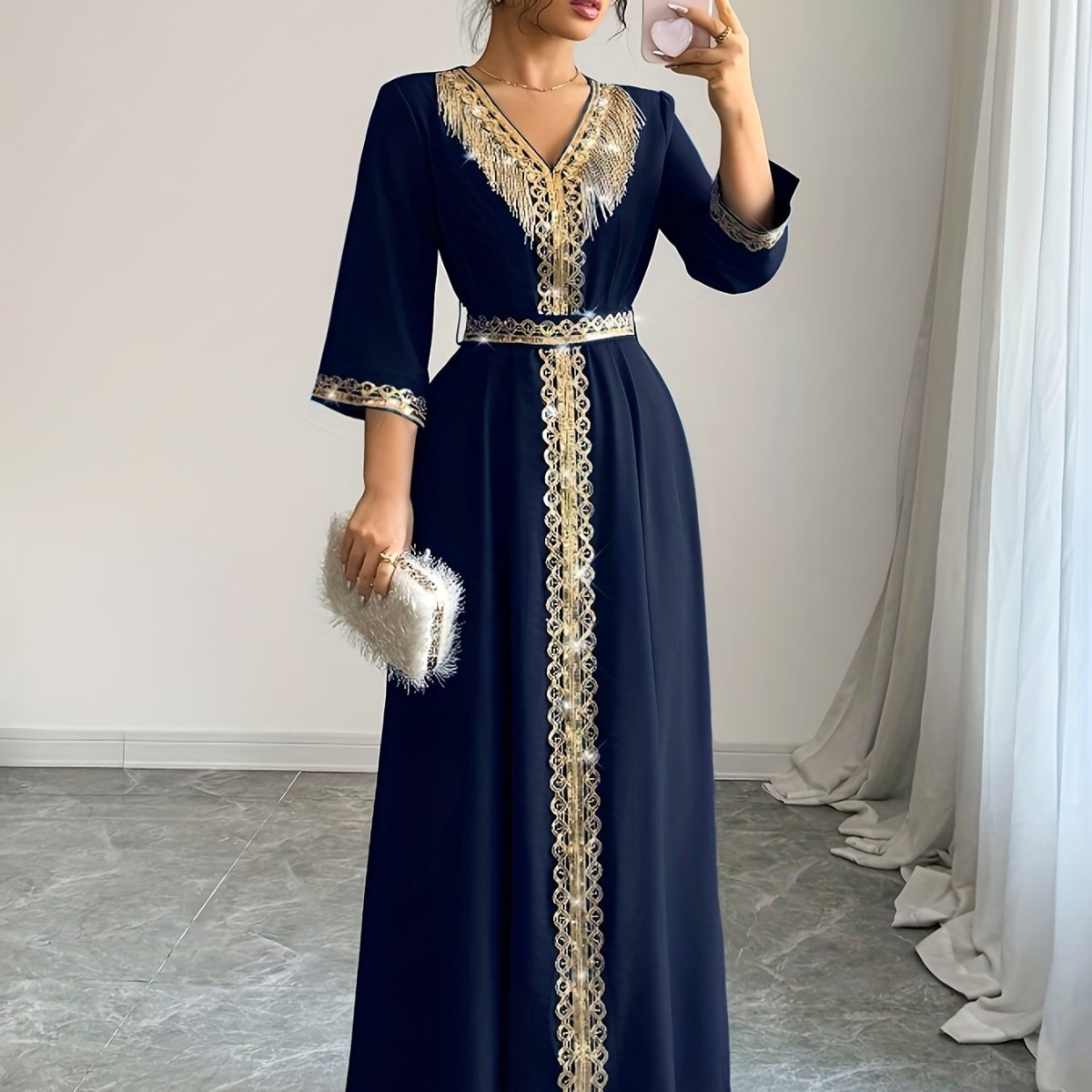 Caftan à manches mi longues élégant et confortable - LA BELLE LIGNEE