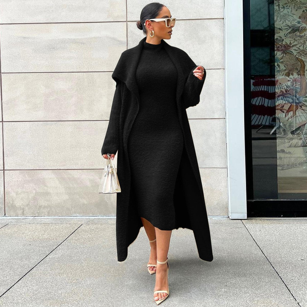 Ensemble deux pièces velours cardigan long automne hiver - LA BELLE LIGNEE