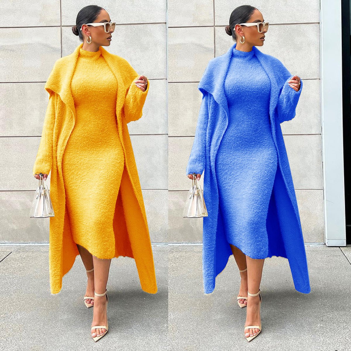 Ensemble deux pièces velours cardigan long automne hiver - LA BELLE LIGNEE