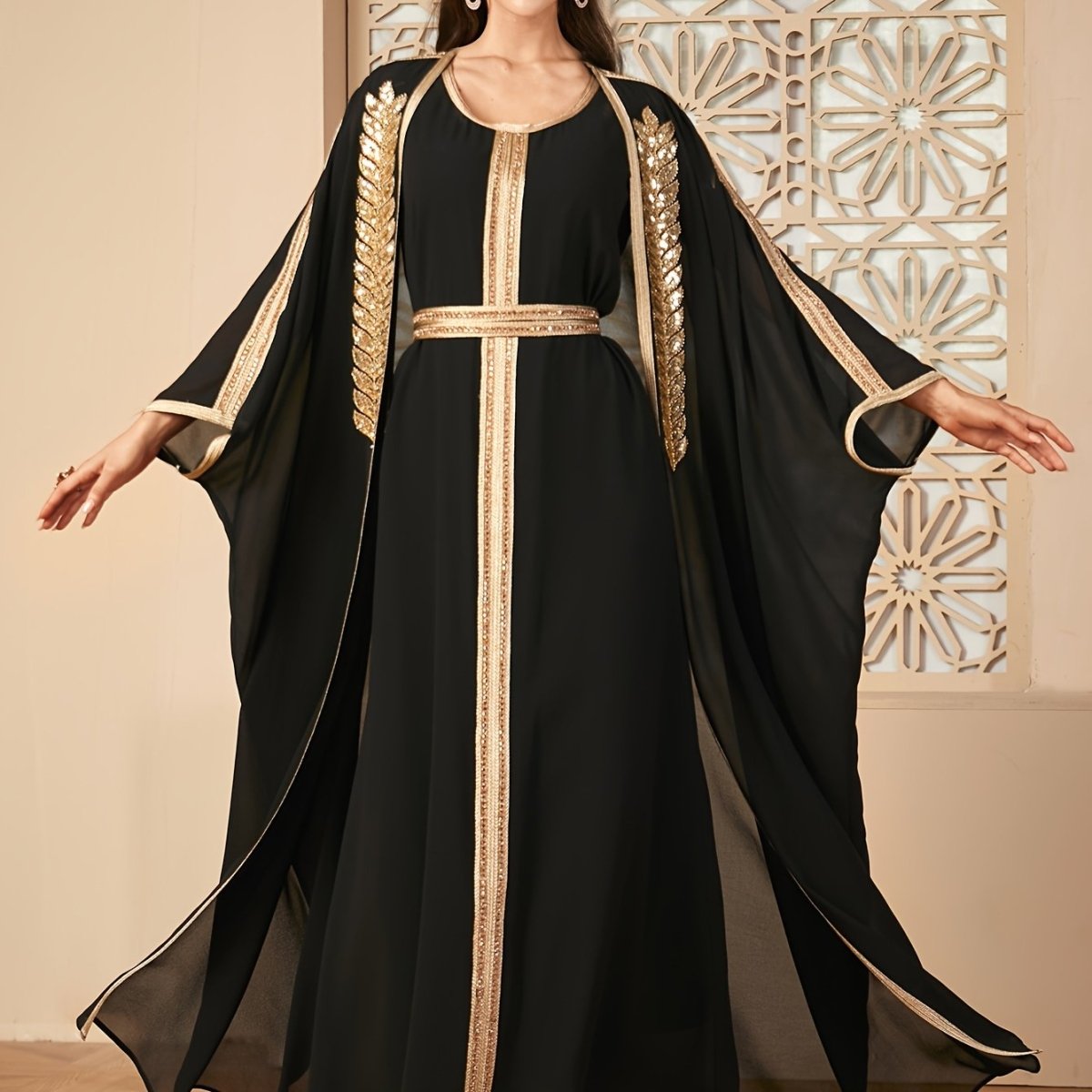 Caftan deux pièces en maille à col rond-La Belle Lignée