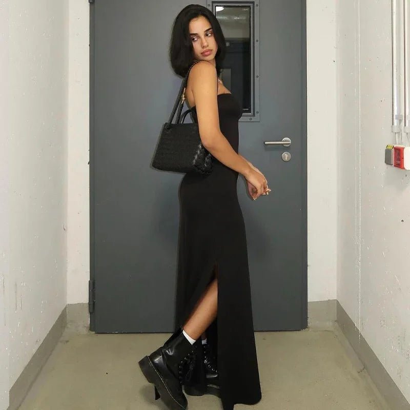 Robe longue moulante noire bustier, idéale pour les soirées et les clubs. - LA BELLE LIGNEE