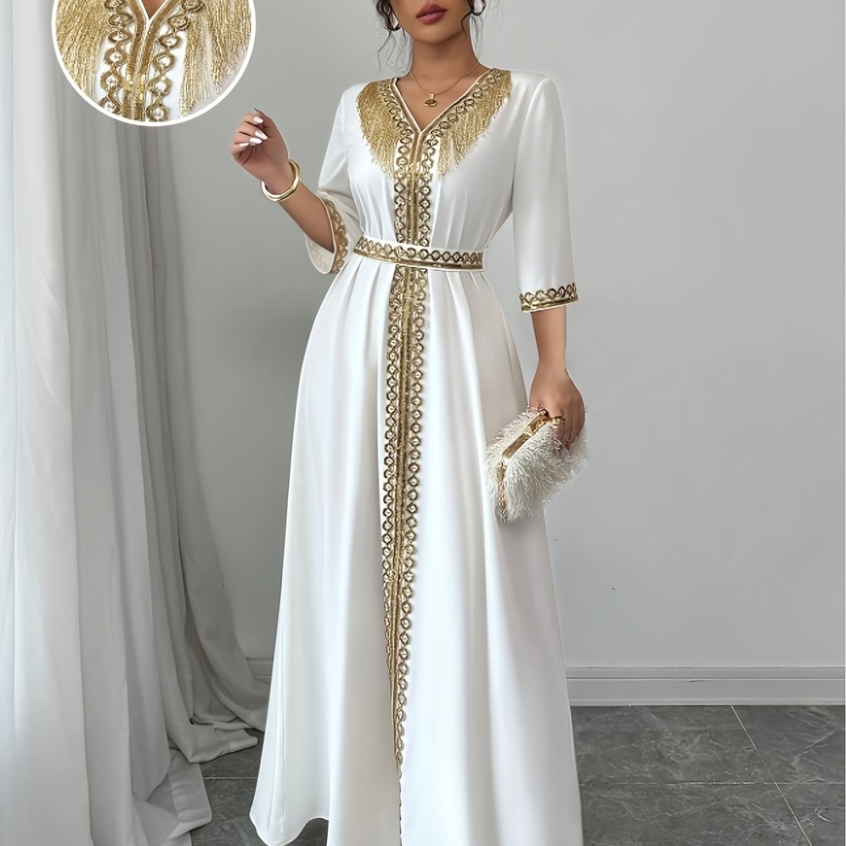 Caftan à manches mi longues élégant et confortable - LA BELLE LIGNEE