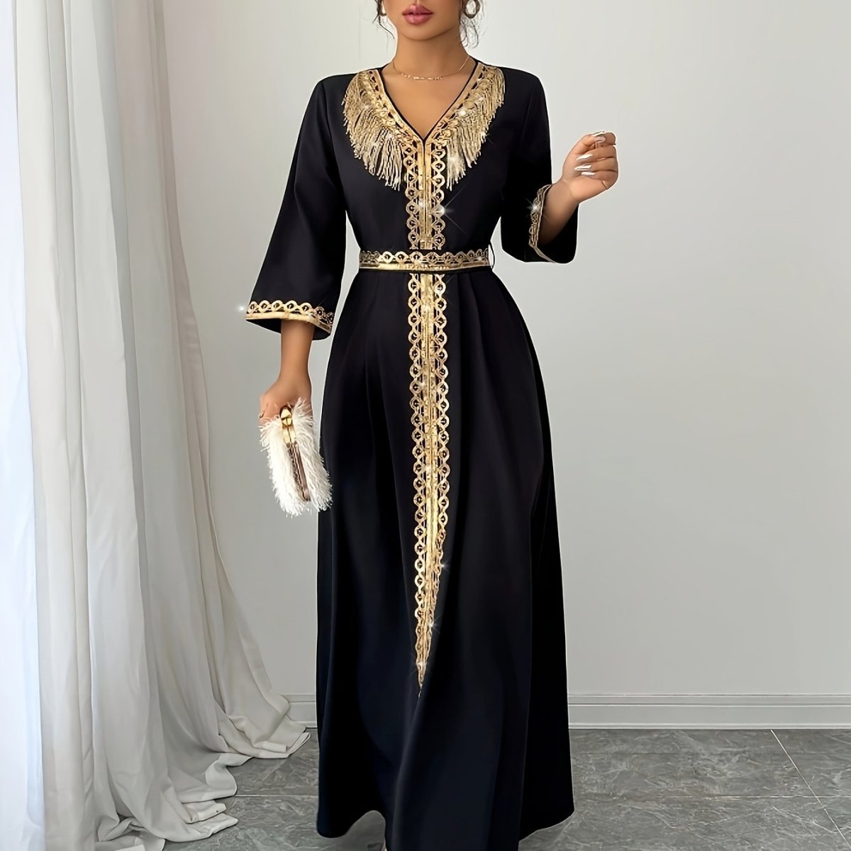 Caftan à manches mi longues élégant et confortable - LA BELLE LIGNEE