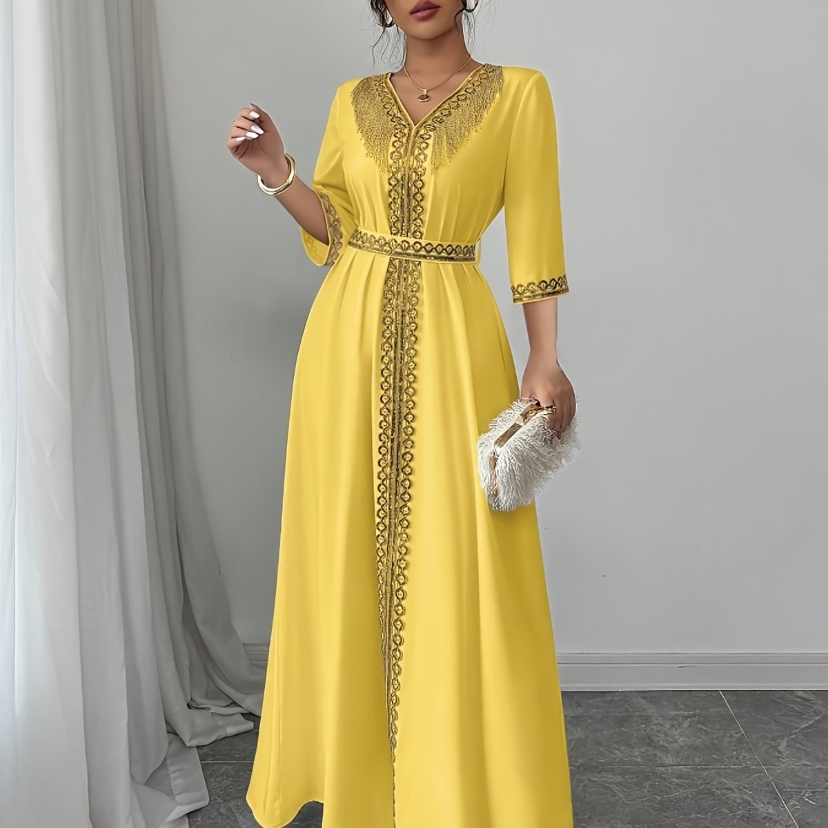 Caftan à manches mi longues élégant et confortable - LA BELLE LIGNEE